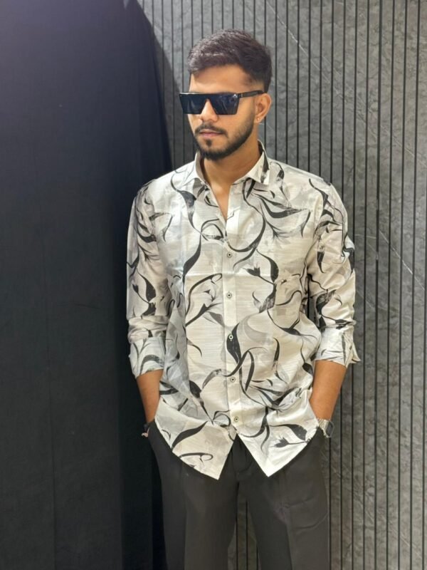 Grey Abstract Print Slim Fit Shirt