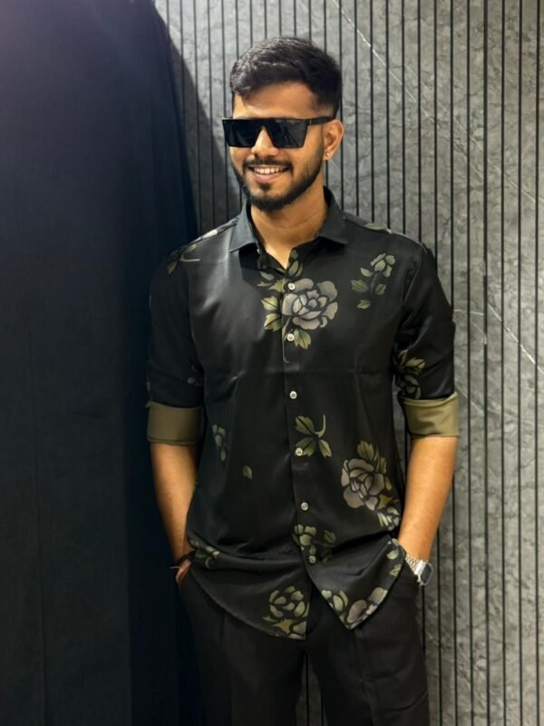 Black Floral Print Slim Fit Shirt