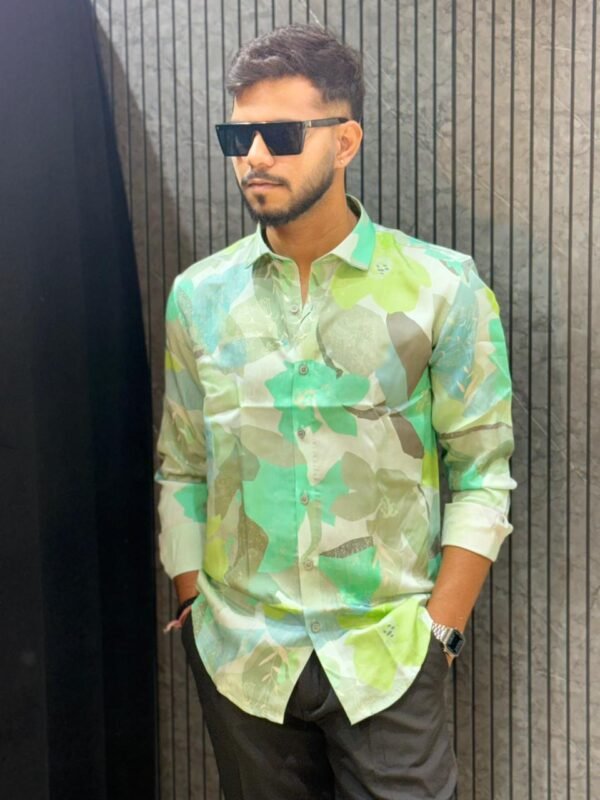 Green Abstract Floral Print Slim Fit Shirt