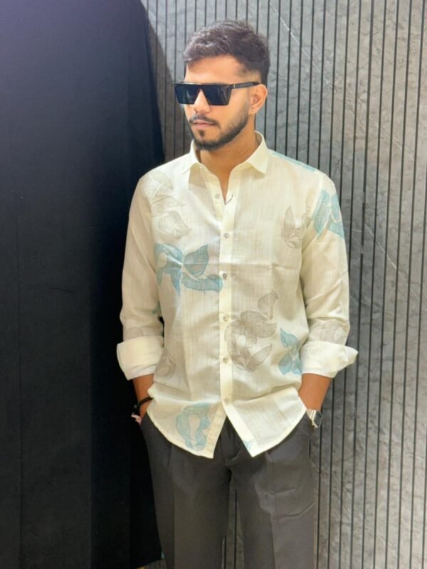 Ivory Floral Print Slim Fit Shirt