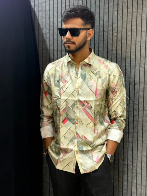 Olive Abstract Geometric Print Slim Fit Shirt