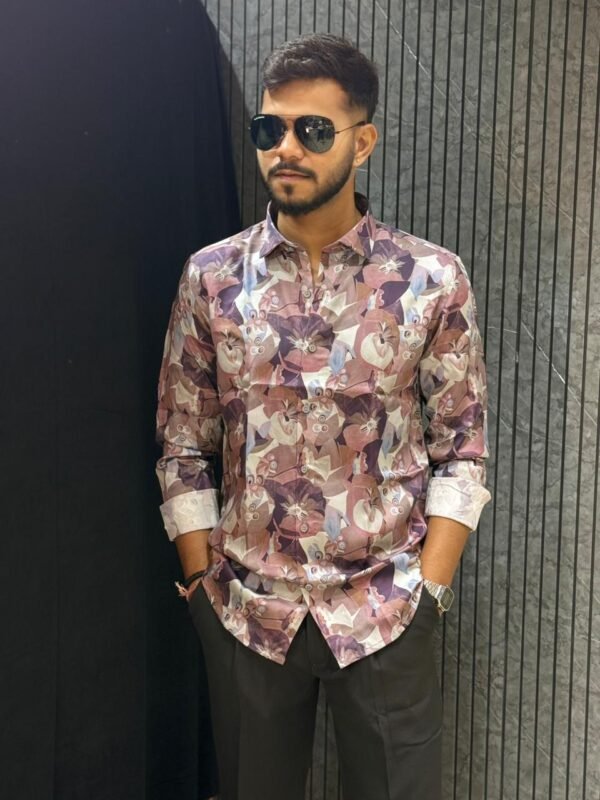 Rust Multicolor Floral Print Slim Fit Shirt